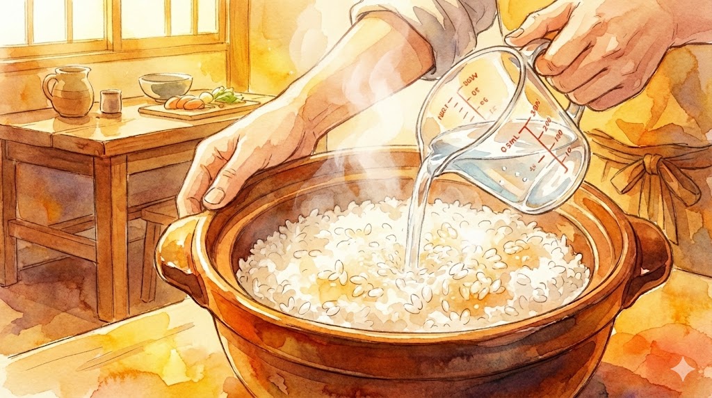 鍋でのご飯の水の量を決める基本の比率
