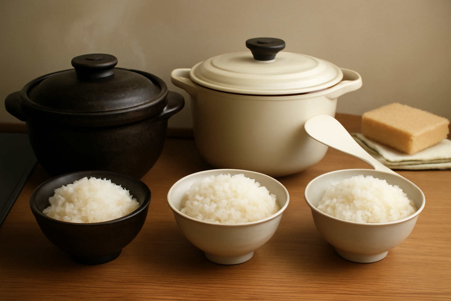 素材別に盛られたごはんと手入れ道具のイメージ