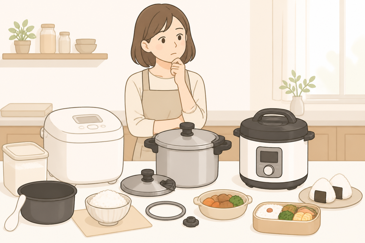 実用面を比べる炊飯器と圧力鍋の図